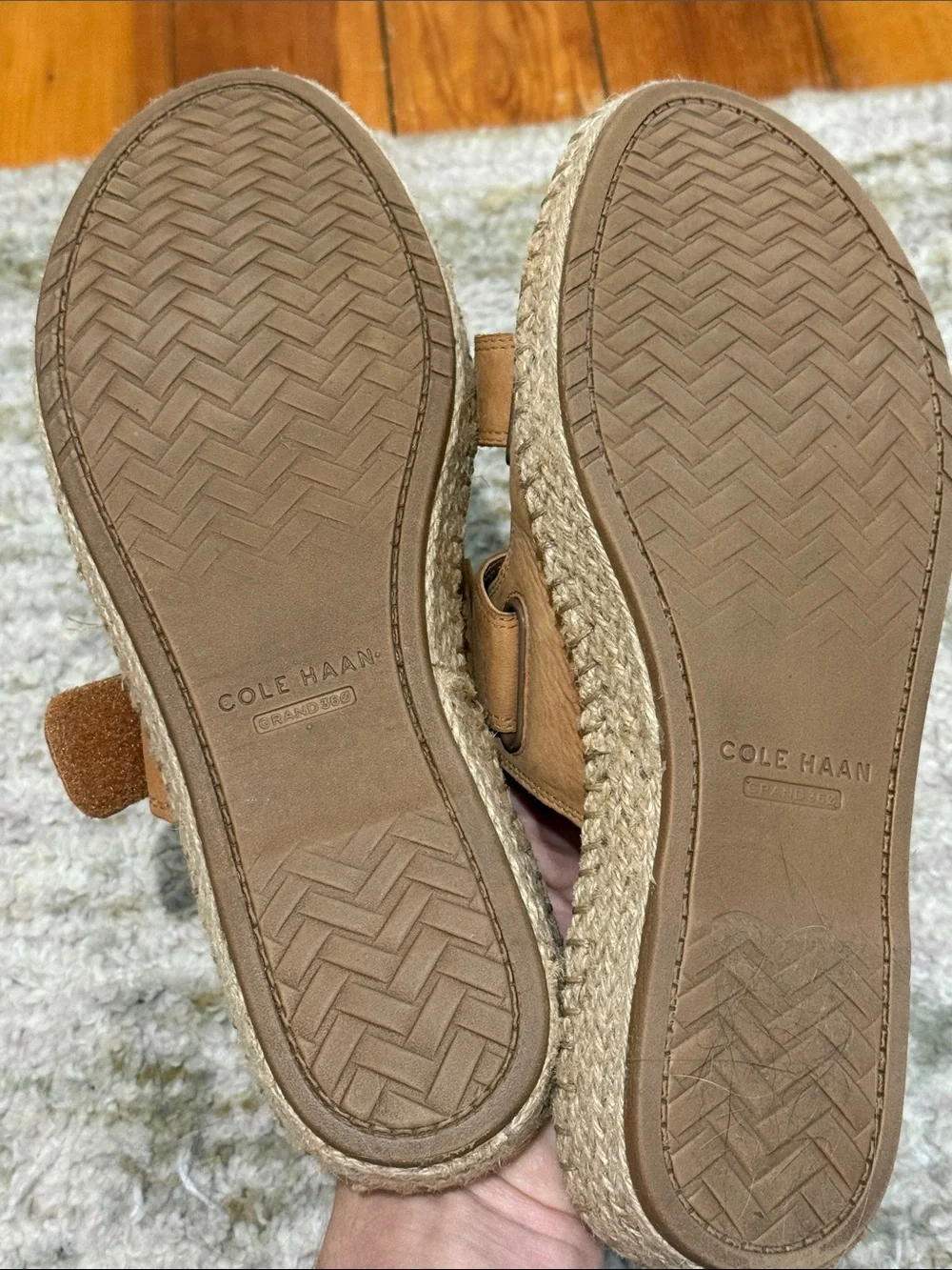 Cole Haan Tan Leather Double-Strap Espadrille Slides